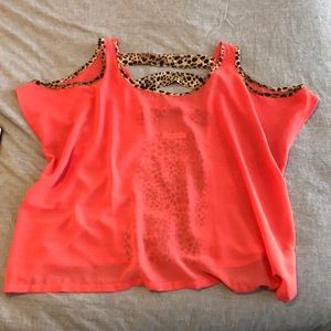 Oversized sheer open-shoulder top